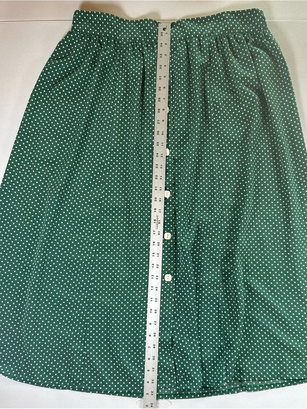 Vintage Collections Internationale Green Polka Dot Midi Skirt Button Front 18